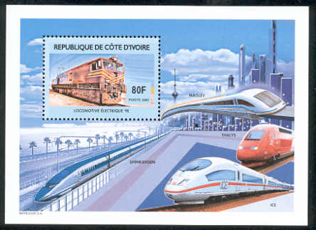 year=2005, Ivory Coast Stamp with Thalys and ICE