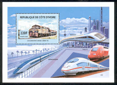 year=2005, Ivory Coast Stamp with Thalys and ICE