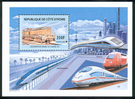 year=2005, Ivory Coast Stamp with Thalys and ICE