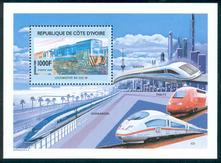 year=2005, Ivory Coast Stamp with Thalys and ICE