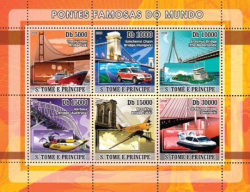 year=2008, St. Thomas and Princip Stamp sheet with bridges