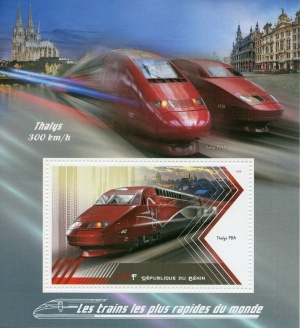 Benin stamp block with Thalys, 2018