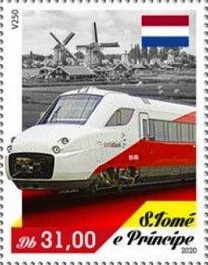 Sao Tom stamp with Dutch train Fyra