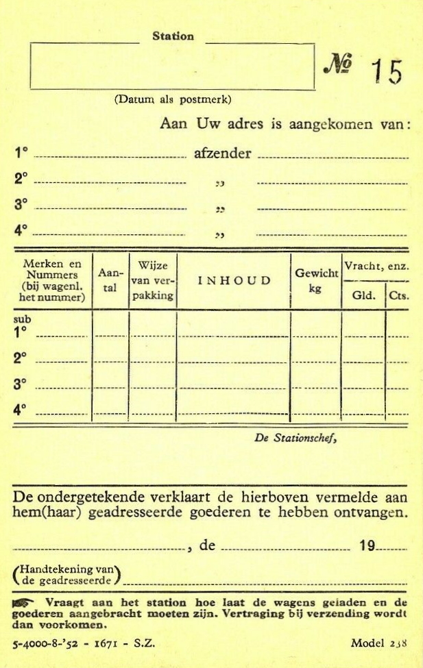 Dutch postcard with delivery notice