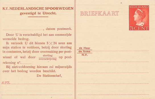 Dutch postcard with bill for transport