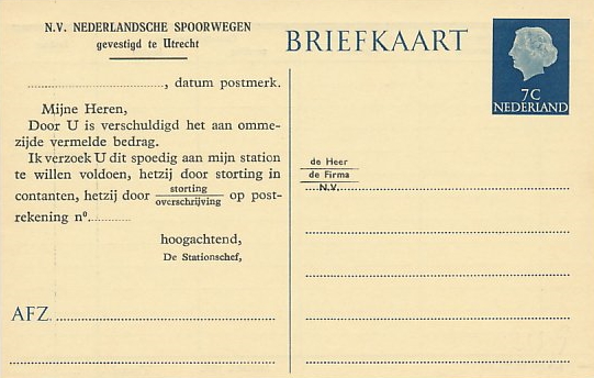 Dutch postcard with bill for transport