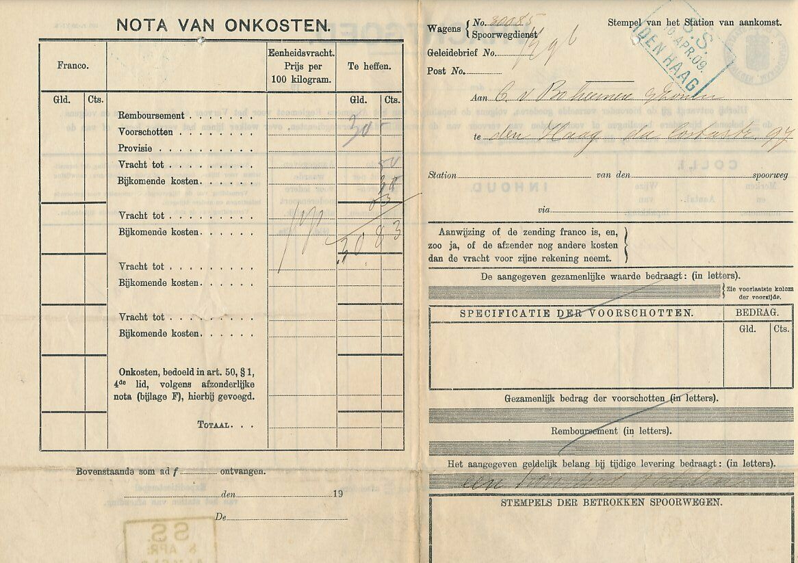 Dutch freight letter/way bill