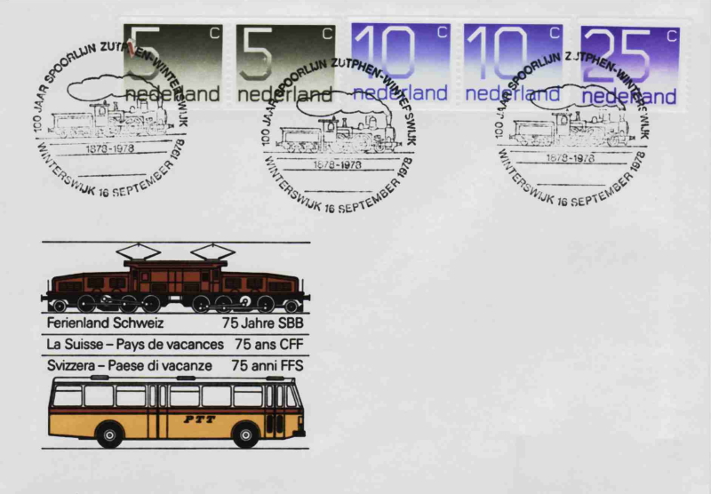 FDC: Railway line Zutphen - Winterswijk Centenary, 16 September 1978