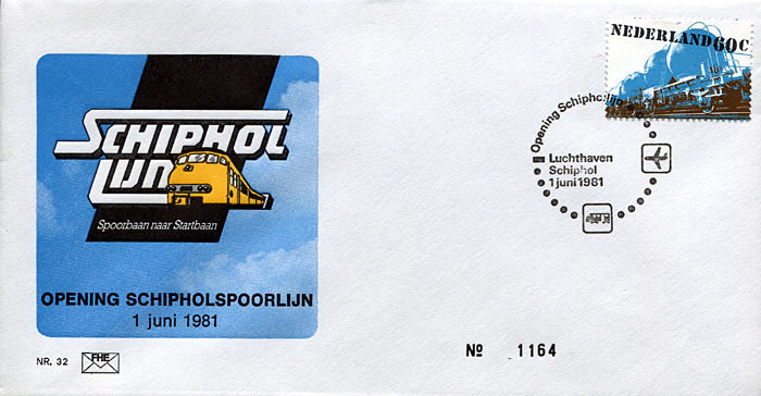 FDC: Official Opening of the line Den Haag - Leiden - Schiphol - Amsterdam, 1 June 1981