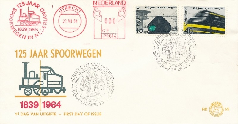 FDC: 125 Years Dutch Railways, 28 July 1964