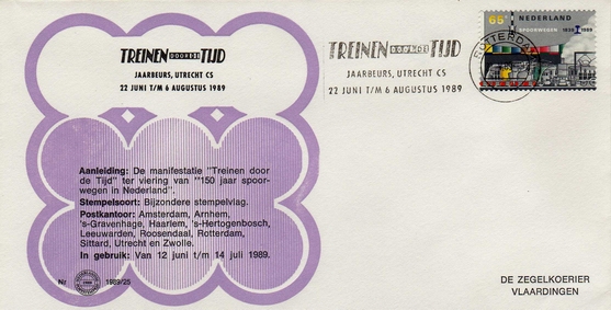 FDC: Trains through Time, event on the occasion of 150 Years Dutch Railways, 22 June till 6 August, 1989