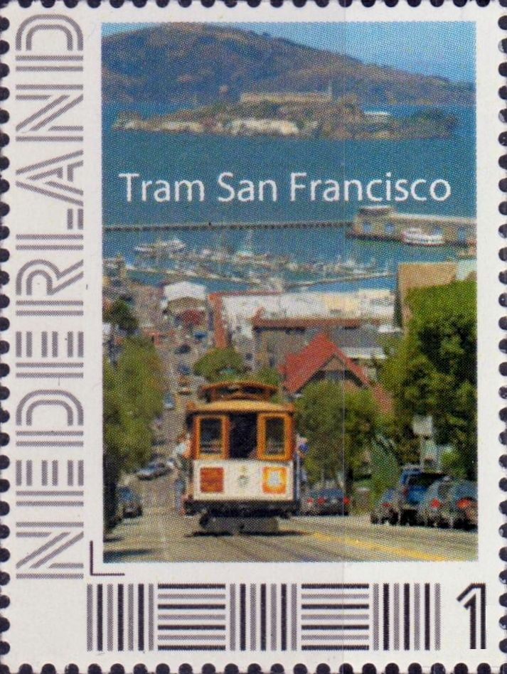 personalised stamp of The Netherlands with trains, trams, stations etc