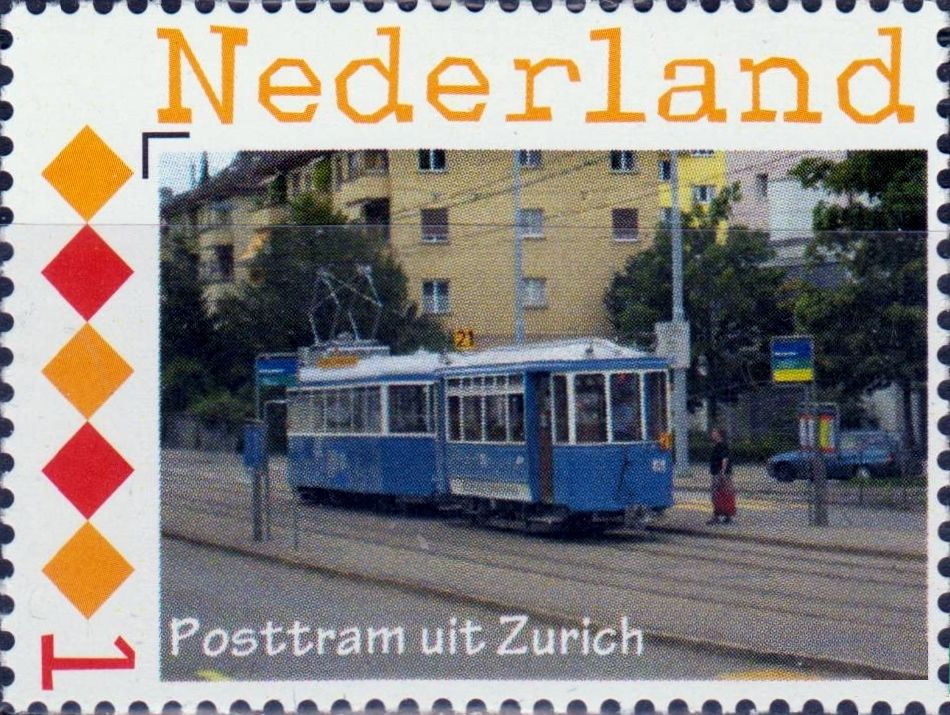 personalised stamp of The Netherlands with trains, trams, stations etc