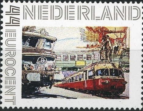 personalised stamp of The Netherlands with trains, trams, stations etc