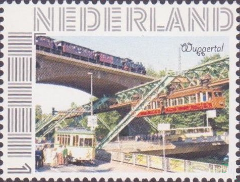 personalised stamp of The Netherlands with trains, trams, stations etc