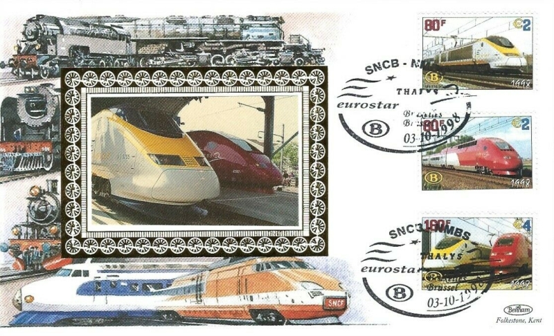 maximum card from England with Belgian stamps showing Dutch Thalys