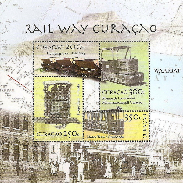 Curaao stamp sheet with the history of Railway transportation in Curaao