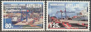 Netherlands Antilles stamps with Willemstad harbour, container port with railway track