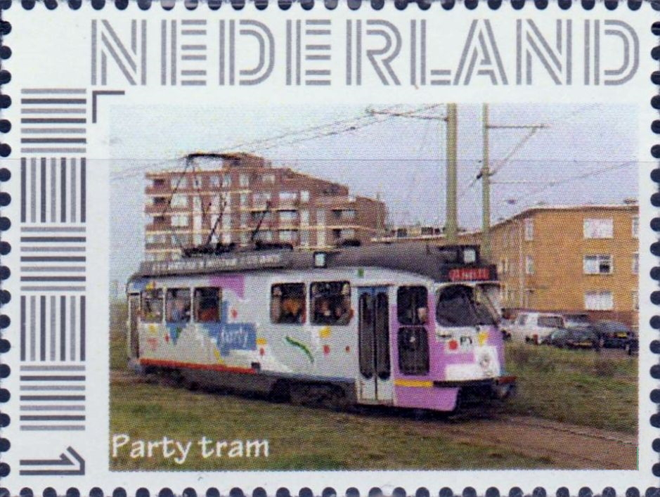 personalised stamp of The Netherlands with trains, trams, stations etc