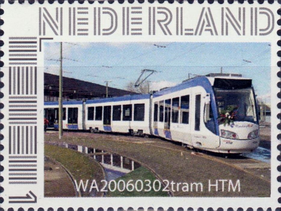 personalised stamp of The Netherlands with trains, trams, stations etc