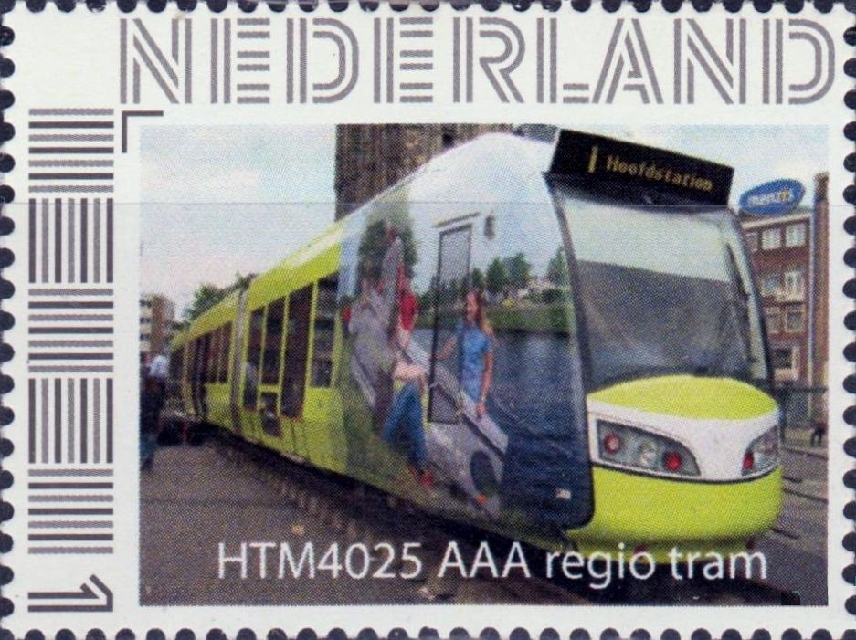 personalised stamp of The Netherlands with trains, trams, stations etc