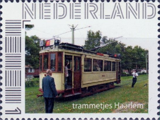 personalised stamp of The Netherlands with trains, trams, stations etc