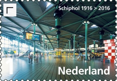 year=2016, Dutch stamp with entrance to railway platform at Schiphol airport - NVPH: 3449