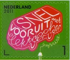 year=2011, Dutch stamp with green mail bus - NVPH: 2865