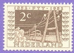 year=1952, Dutch stamp with train and electricity pilons (exhibition stamp) - NVPH: 592