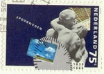 year=1989, Dutch stamp with railway passengers taking leave - NVPH: 1432