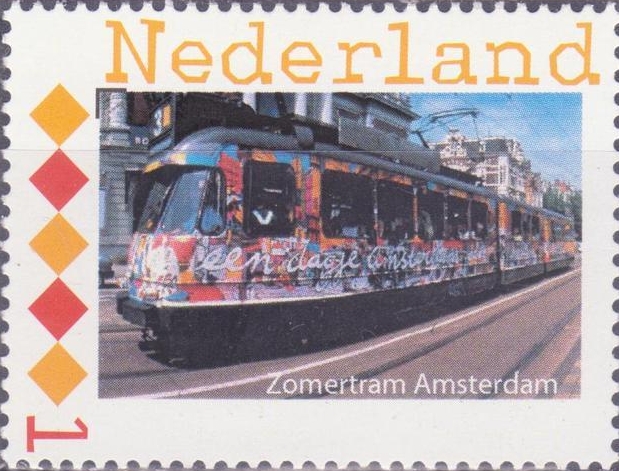 personalised stamp of The Netherlands with trains, trams, stations etc