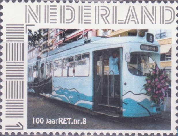 personalised stamp of The Netherlands with trains, trams, stations etc