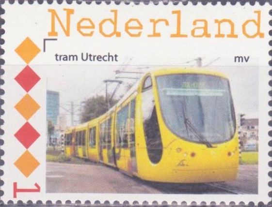 personalised stamp of The Netherlands with trains, trams, stations etc