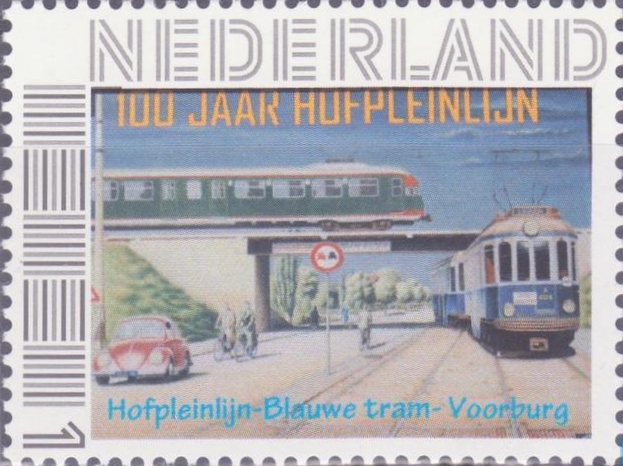 personalised stamp of The Netherlands with trains, trams, stations etc